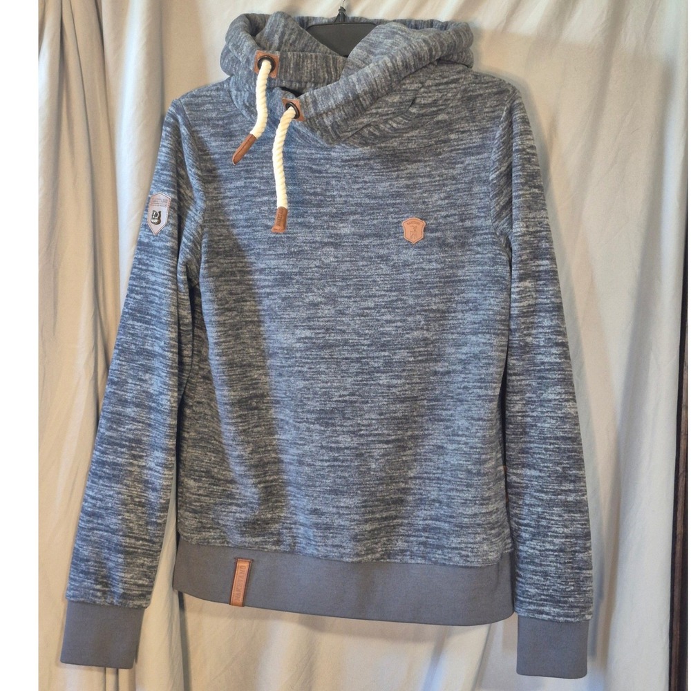 Naketano Brave New Word Grey Shawl Neck Hoodie Sweatshirt Womens Size Medium